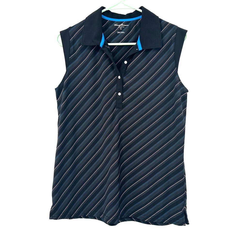 Tommy Armour Size Large Tank Black Stripe Sleeveless Polo Quick Dry Summer‎